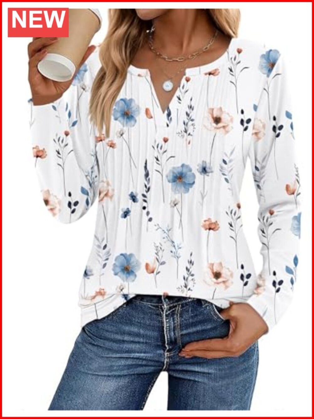 Long Sleeve V Neck Pleated Tunic Top Loose Fit Fall Work Blouse
